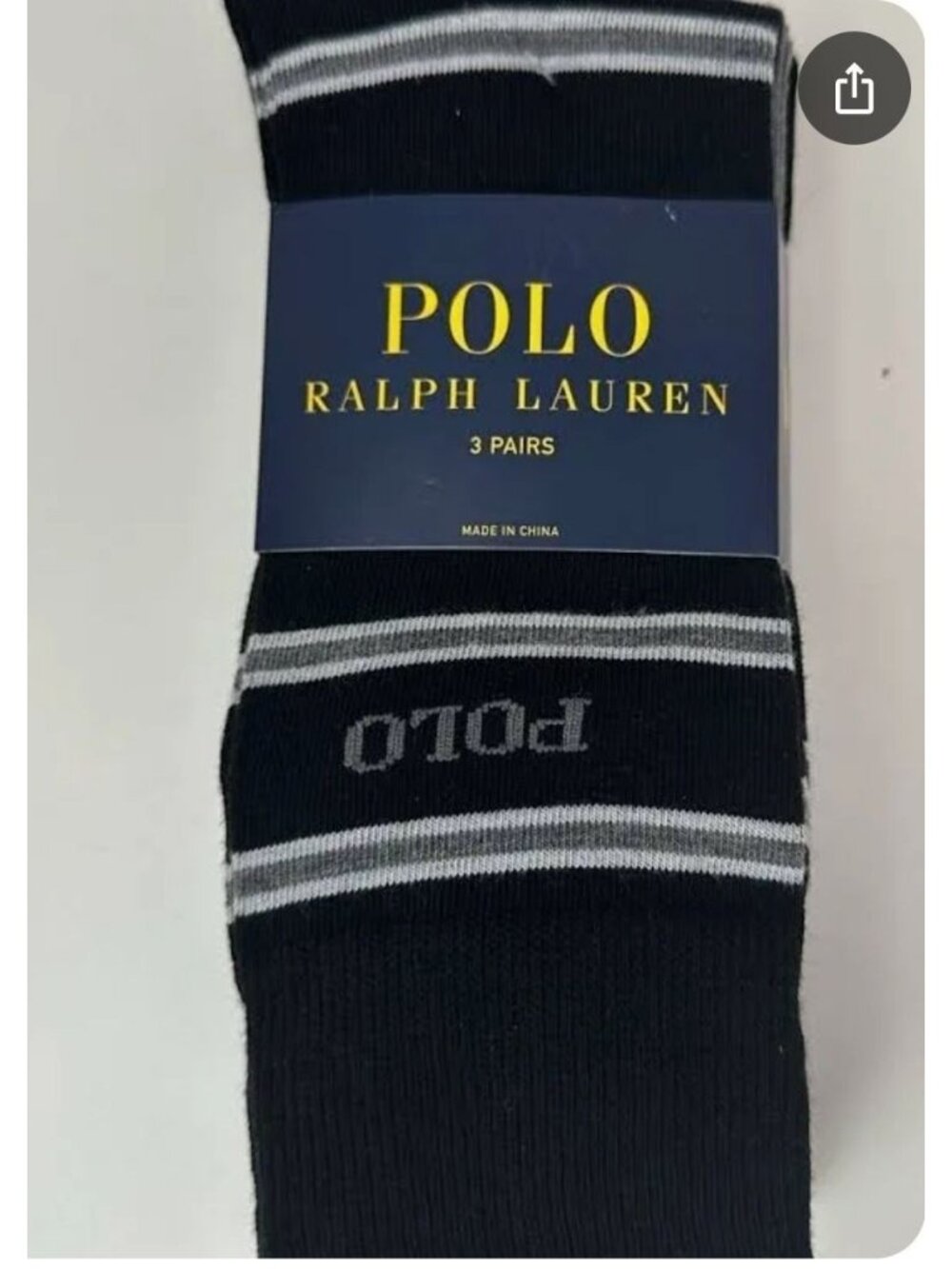 Mens Ralph Lauren Polo Crew Socks 3-Pack Black Gray Striped Size 10-13 NWT